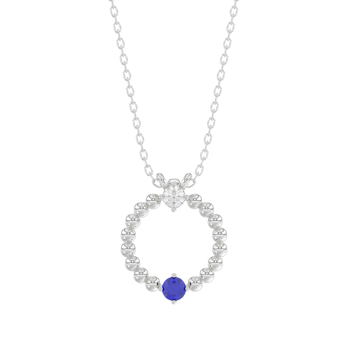 14K White Gold 0.15Ct Blue Sapphire & Diamond Necklace For Women Natural Round Sapphire Ladies Jewelry
