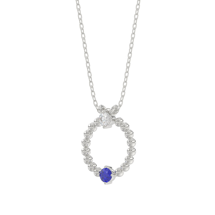 14K White Gold 0.15Ct Blue Sapphire & Diamond Necklace For Women Natural Round Sapphire Ladies Jewelry
