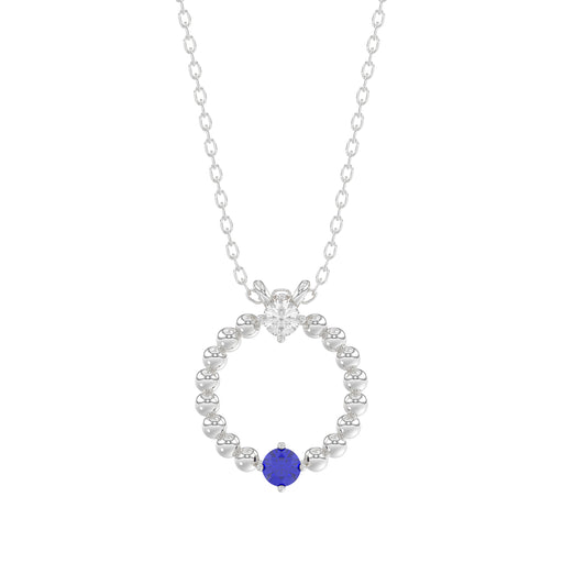 14K White Gold 0.15Ct Blue Sapphire & Diamond Necklace For Women Natural Round Sapphire Ladies Jewelry