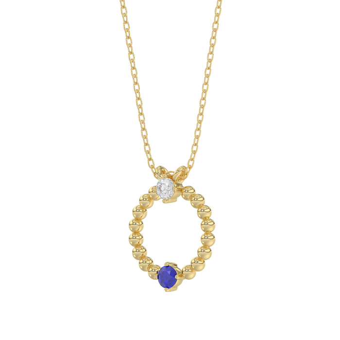 14K Yellow Gold 0.15Ct Blue Sapphire & Diamond Necklace For Women Natural Round Sapphire Ladies Jewelry