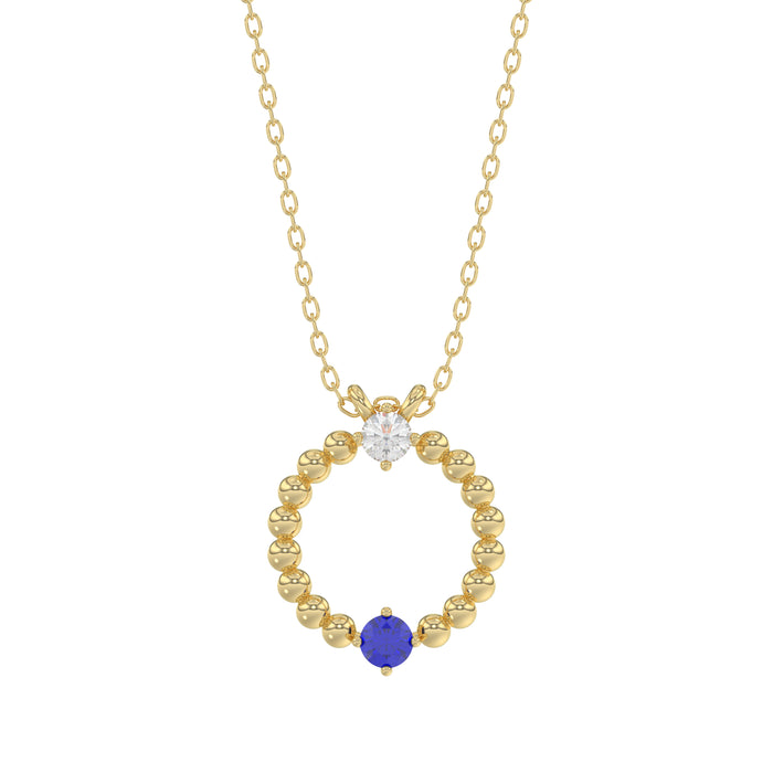 14K Yellow Gold 0.15Ct Blue Sapphire & Diamond Necklace For Women Natural Round Sapphire Ladies Jewelry
