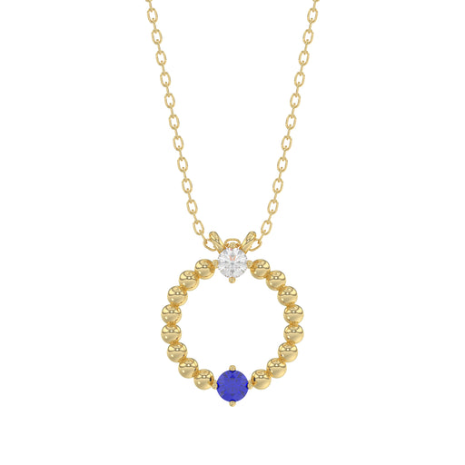 14K Yellow Gold 0.15Ct Blue Sapphire & Diamond Necklace For Women Natural Round Sapphire Ladies Jewelry