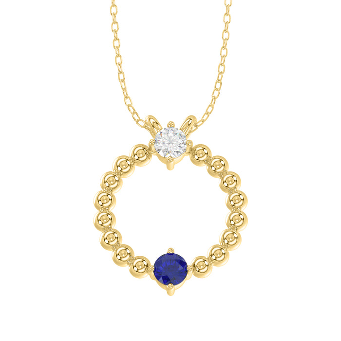LADIES PENDANT WITH CHAIN 0.15CT ROUND/BLUE SAPPHIRE DIAMOND 14K YELLOW GOLD (CENTER STONE ROUND BLUE SAPPHIRE-0.10CT)