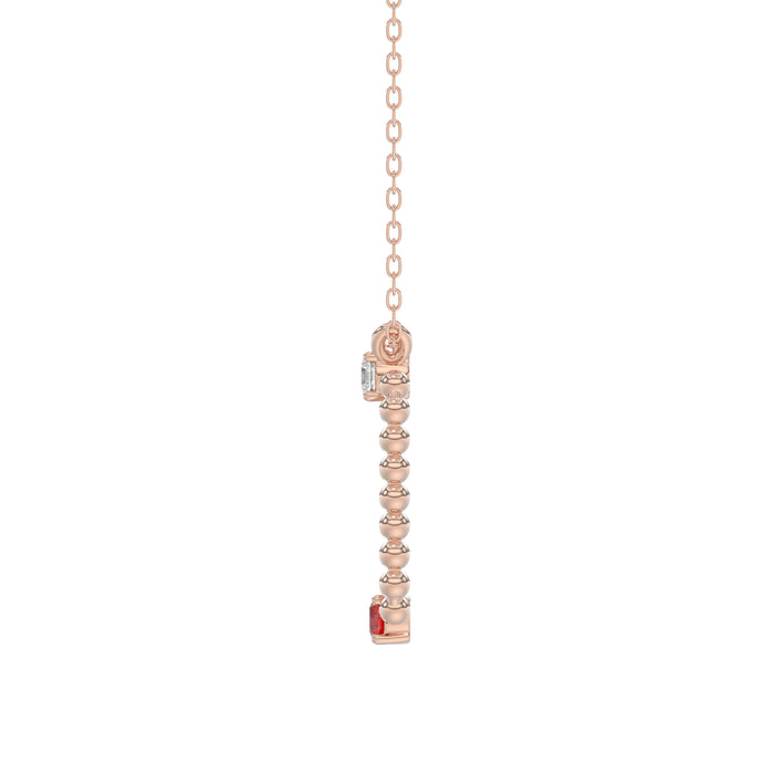 14K Rose Gold 0.15Ct Ruby & Diamond Necklace For Women Natural Round Ruby Ladies Fine Jewelry