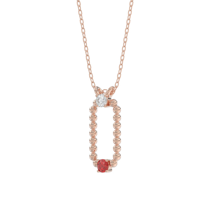 14K Rose Gold 0.15Ct Ruby & Diamond Necklace For Women Natural Round Ruby Ladies Fine Jewelry