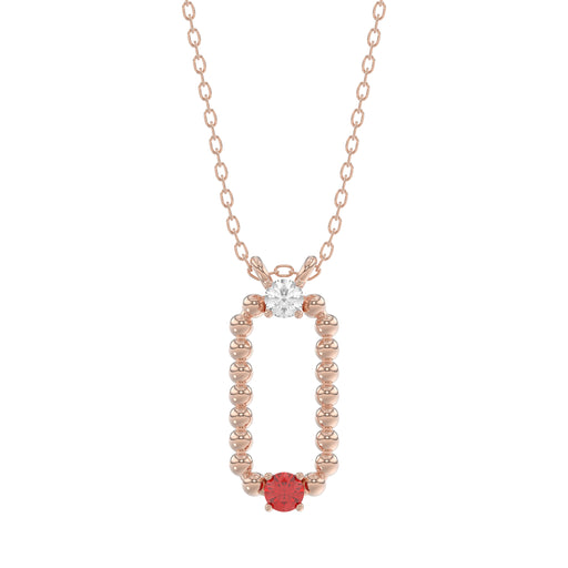 14K Rose Gold 0.15Ct Ruby & Diamond Necklace For Women Natural Round Ruby Ladies Fine Jewelry
