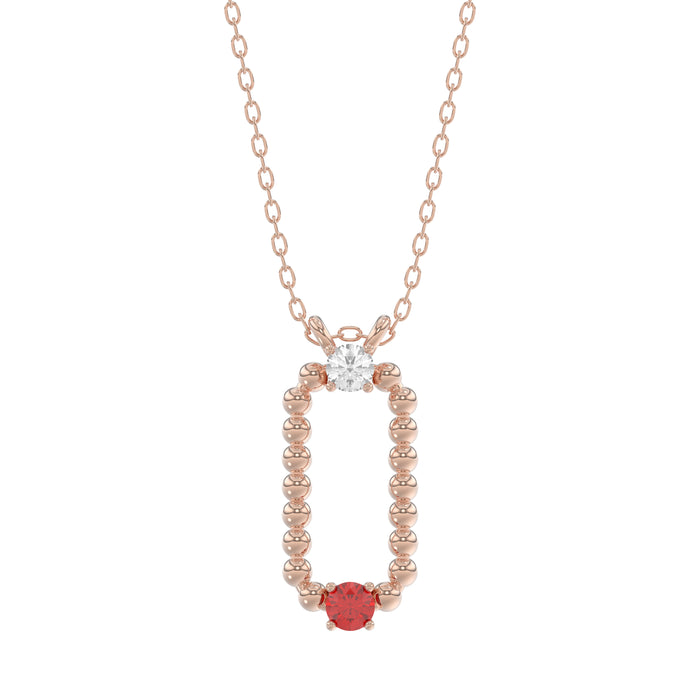 14K Rose Gold 0.15Ct Ruby & Diamond Necklace For Women Natural Round Ruby Ladies Fine Jewelry