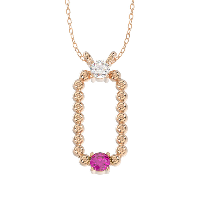 LADIES PENDANT WITH CHAIN 0.15CT ROUND/RUBY DIAMOND 14K ROSE GOLD (CENTER STONE ROUND/RUBY-0.10CT)