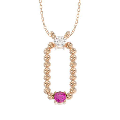 LADIES PENDANT WITH CHAIN 0.15CT ROUND/RUBY DIAMOND 14K ROSE GOLD (CENTER STONE ROUND/RUBY-0.10CT)