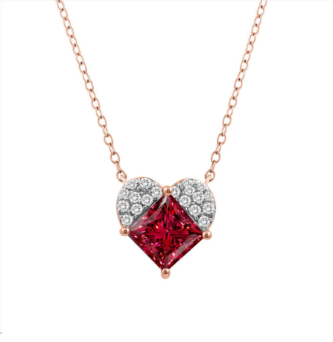 LADIES PENDANT WITH CHAIN 1.13CT ROUND/RUBY DIAMOND 14K ROSE GOLD (CENTER STONE RUBY PRINCESS -1CT) PC