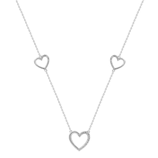 Ladies Triple Heart Diamond Necklace 10K White Gold 0.20CT Round Diamond