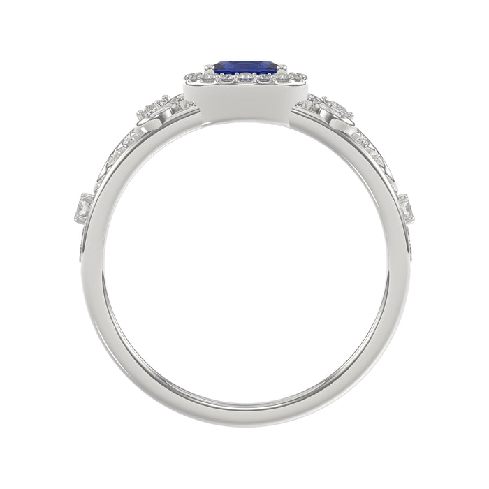 14K White Gold 0.45Ct Blue Sapphire & Round Diamond Engagement Ring For Women Oval Natural Sapphire Fashion Ring (Oval Blue Sapphire 0.30Ct)