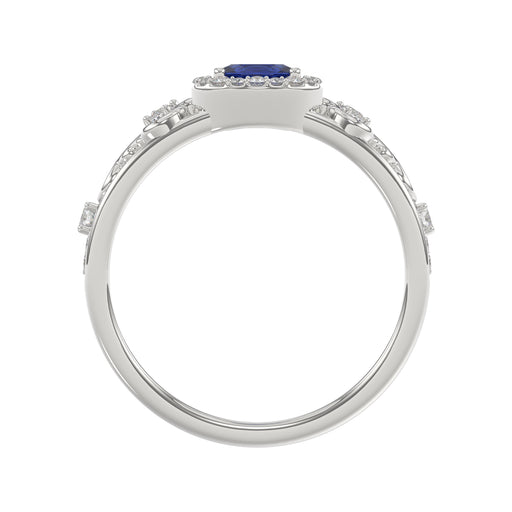 14K White Gold 0.45Ct Blue Sapphire & Round Diamond Engagement Ring For Women Oval Natural Sapphire Fashion Ring (Oval Blue Sapphire 0.30Ct)