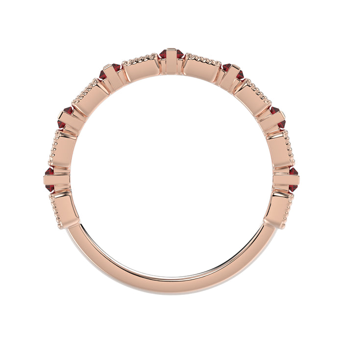 LADIES BAND 1.30CT ROUND/BAGUETTE RUBY DIAMOND 14K ROSE GOLD