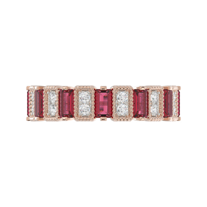 LADIES BAND 1.30CT ROUND/BAGUETTE RUBY DIAMOND 14K ROSE GOLD