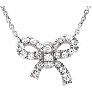 Ladies Natural Diamond Bow Necklace (I1, H-I) — 14K White Gold