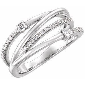 Ladies Natural Diamond Criss-Cross Ring — Platinum