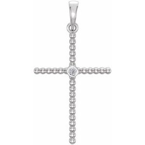 Ladies 33.3x17.6 mm Natural Diamond Beaded Cross Pendant — Platinum