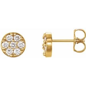 Ladies Natural Diamond Cluster Earrings — 14K Yellow Gold