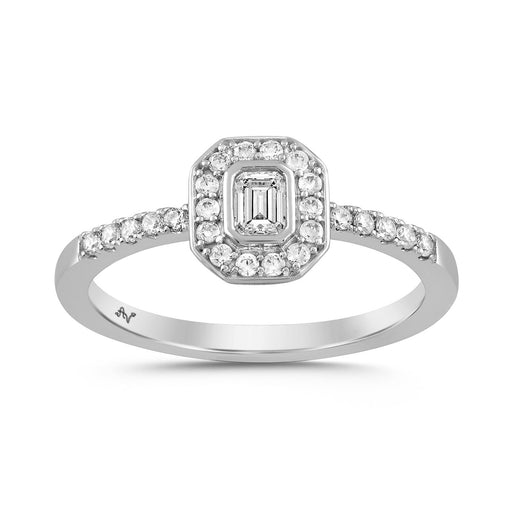LADIES RING 0.33CT EMERALD/ROUND DIAMOND 14K WHITE GOLD