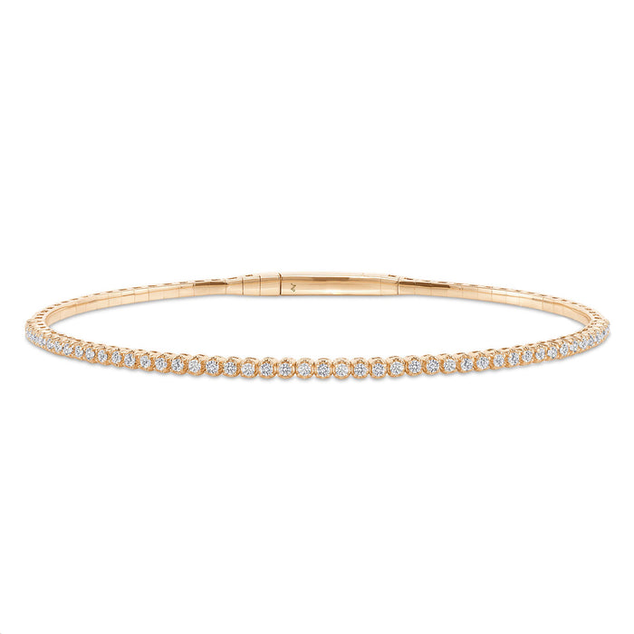 LADIES HALF FLEXIBLE BANGLE 1.00CT ROUND/RUBY DIAMOND 14K YELLOW GOLD