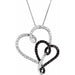 Ladies Black Rhodium-Plated Black White Natural Diamond Double Heart Necklace (Opaque/I1-I2, Black/H+) — 14K White Gold