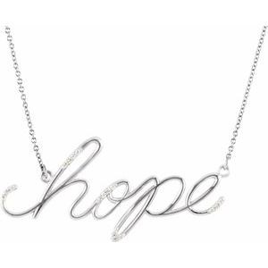 Ladies Natural Diamond "Hope" Phrase 16 1/2” Necklace (I1, G-H) — 14K White Gold