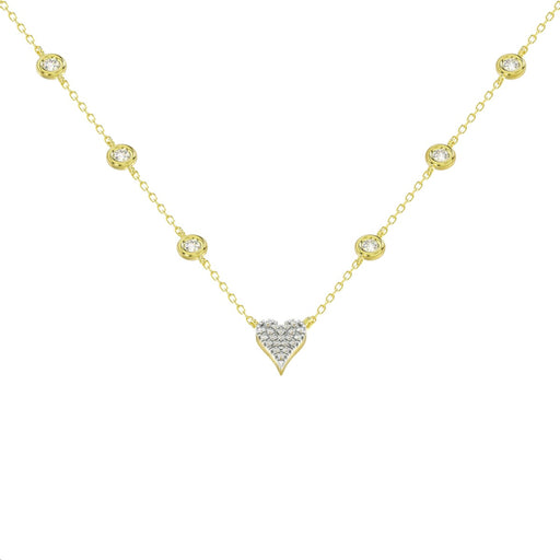 Elegant 10K Yellow Gold 0.20CT Round Diamond Heart Necklace For Women