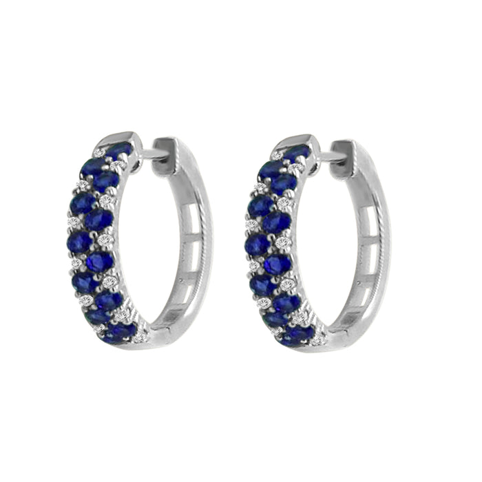 LADIES EARRINGS 1.45CT SAPPHIRE/ROUND DIAMOND 14K WHITE GOLD (CENTER STONE ROUND SAPPHIRE DIAMOND-1.20CT)
