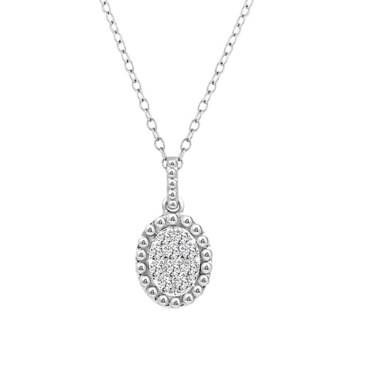 Sterling Silver Ladies 0.10CT Round Diamond Cluster Fashion Pendant With Chain