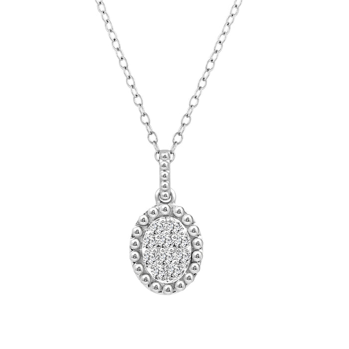 Sterling Silver Ladies 0.10CT Round Diamond Cluster Fashion Pendant With Chain