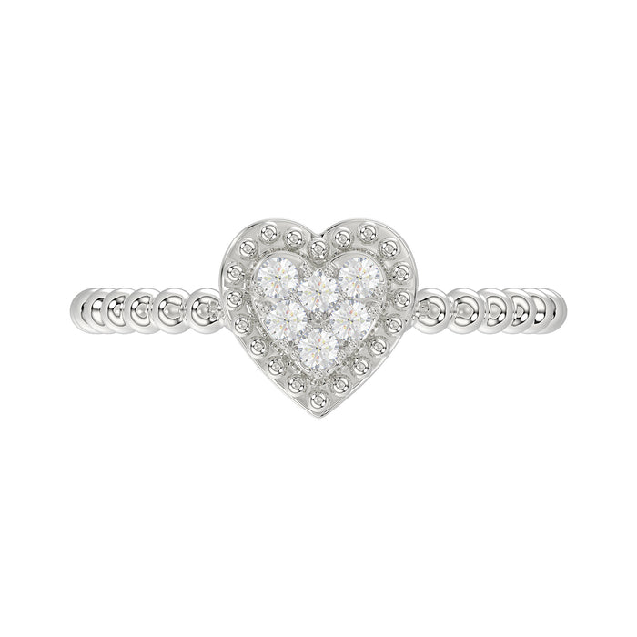 Ladies 0.10Ct Round Diamond Halo Heart Ring Sterling Silver Stylish Women�S Engagement & Promise Ring