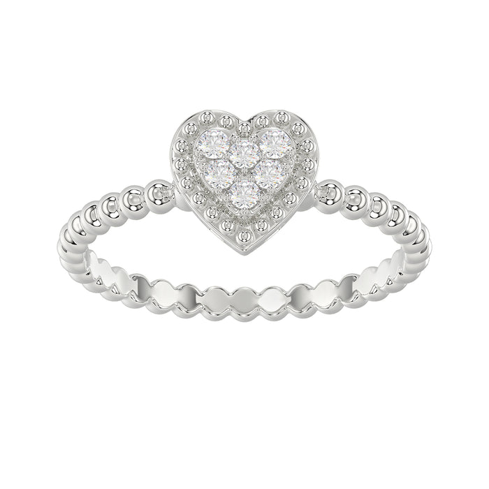 Ladies 0.10Ct Round Diamond Halo Heart Ring Sterling Silver Stylish Women�S Engagement & Promise Ring