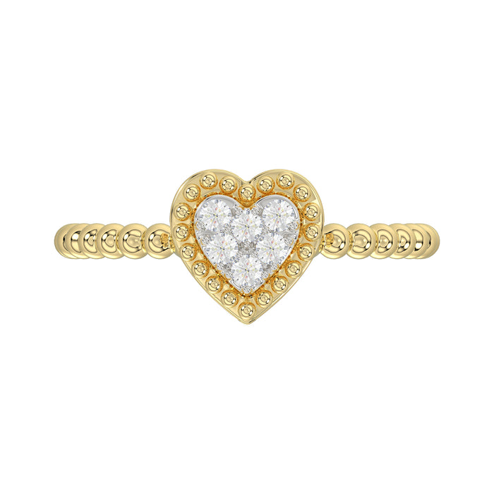 Ladies Halo Ring 0.10Ct Heart Shape Round Diamond 10K Yellow Gold