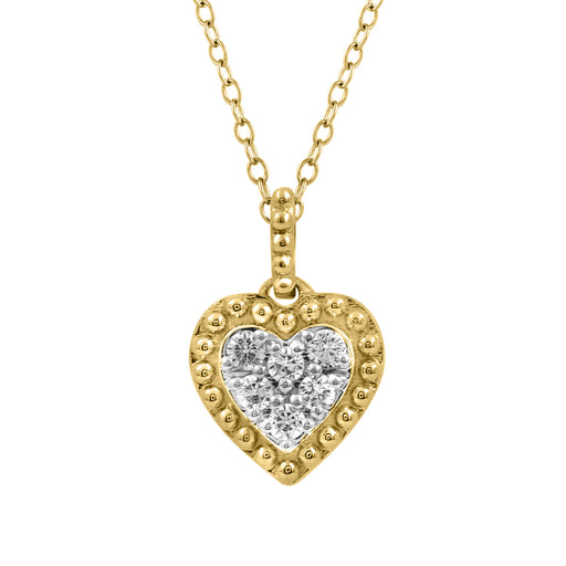 10K Yellow Gold Heart Shape Diamond Pendant With Chain 0.10CT Round Diamond
