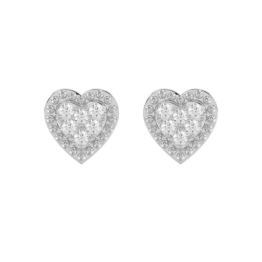 Sterling Silver Diamond Heart Stud Earrings 0.20Ct Round Cut Diamonds