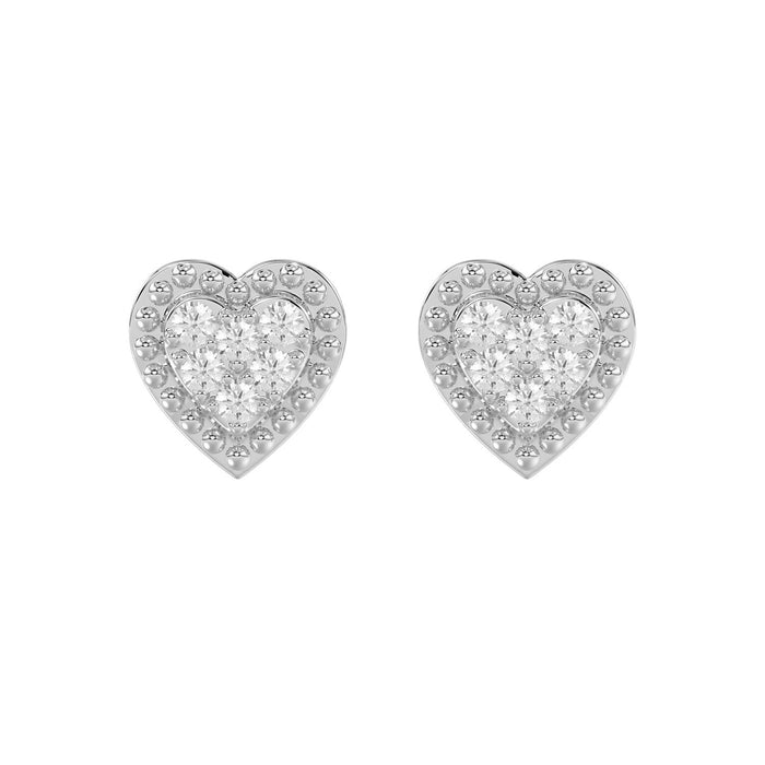 Sterling Silver Diamond Heart Stud Earrings 0.20Ct Round Cut Diamonds