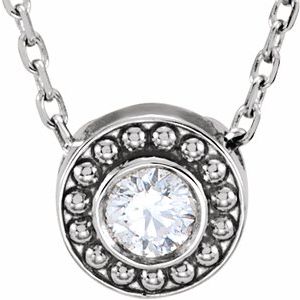 Ladies Diamond Beaded Slide Necklace (I1, G-H) — 14K White Gold