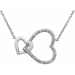 Ladies Natural Diamond Interlocking Heart Necklace (I2, H+) — Sterling Silver