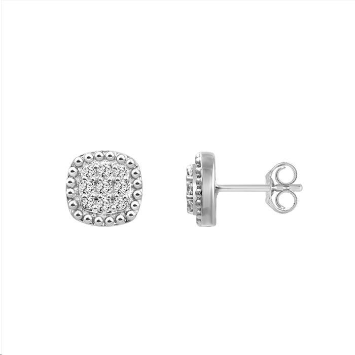 Ladies Sterling Silver 0.20CT Round Diamond Cluster Earrings Fashion Jewelry Design