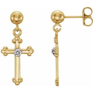 Ladies Natural Diamond Cross Earrings — 14K Yellow Gold