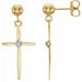 Ladies 14K Yellow/ Natural Diamond Cross Earrings — 14K Yellow/White Gold
