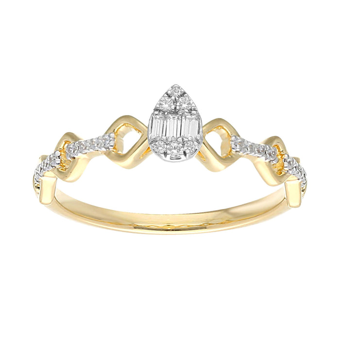 Ladies 0.15Ct Diamond Teardrop Halo Promise Ring � Baguette & Round Cut Diamonds In 10K Yellow Gold