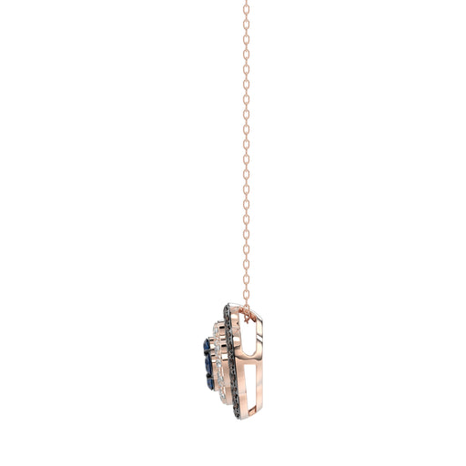 Fashion Pendant 14K Rose Gold 0.60Ct Dark Brown & Blue Diamond Cluster Halo Pendant For Women Round Diamond Ladies Fine Jewelry