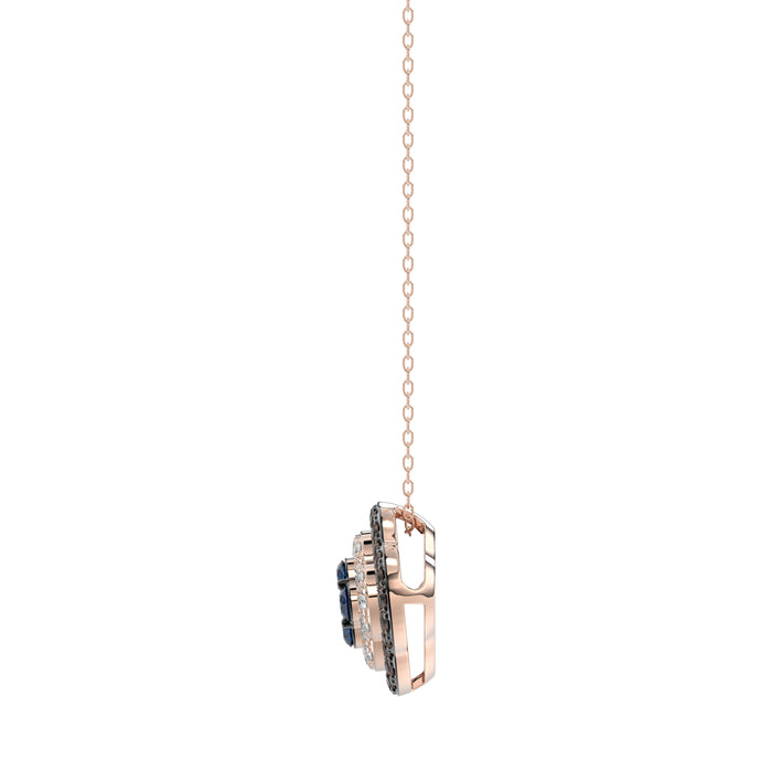 Fashion Pendant 14K Rose Gold 0.60Ct Dark Brown & Blue Diamond Cluster Halo Pendant For Women Round Diamond Ladies Fine Jewelry