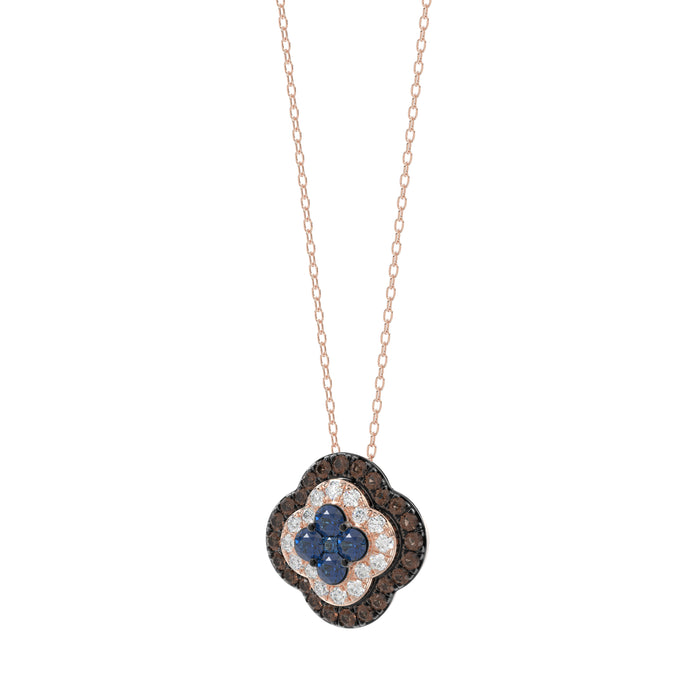 Fashion Pendant 14K Rose Gold 0.60Ct Dark Brown & Blue Diamond Cluster Halo Pendant For Women Round Diamond Ladies Fine Jewelry
