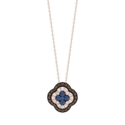 Fashion Pendant 14K Rose Gold 0.60Ct Dark Brown & Blue Diamond Cluster Halo Pendant For Women Round Diamond Ladies Fine Jewelry