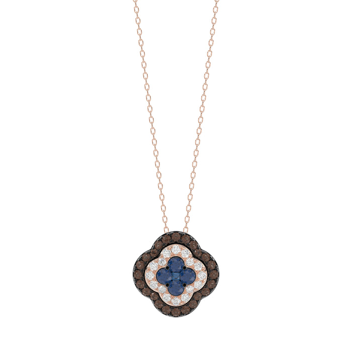 Fashion Pendant 14K Rose Gold 0.60Ct Dark Brown & Blue Diamond Cluster Halo Pendant For Women Round Diamond Ladies Fine Jewelry