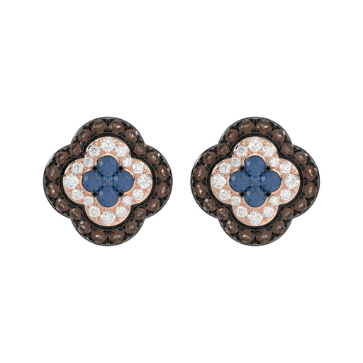 14K Rose Gold 1.00Ct Fancy Color Diamond Earrings Round Blue And Dark Brown Diamond Ladies Jewelry
