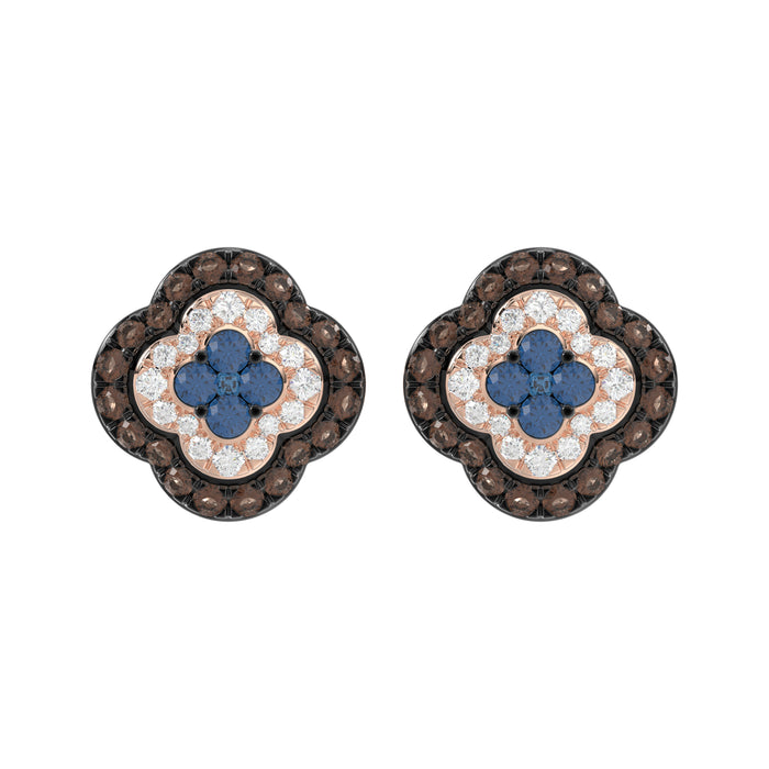 14K Rose Gold 1.00Ct Fancy Color Diamond Earrings Round Blue And Dark Brown Diamond Ladies Jewelry